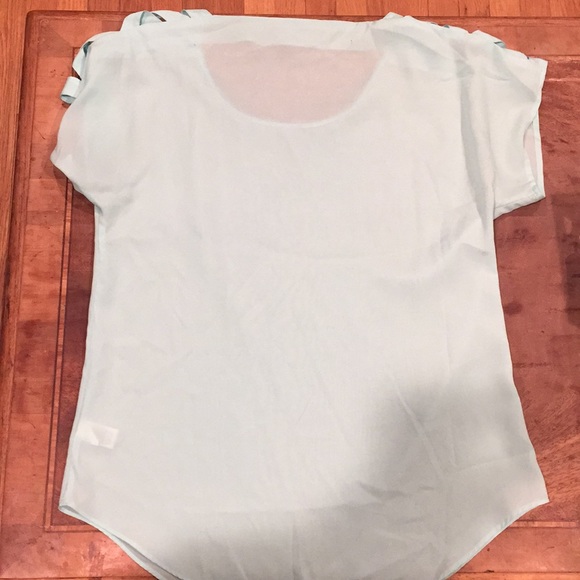 NWOT EXPRESS Light Teal Open Cross Shoulder Blouse - Picture 2 of 5